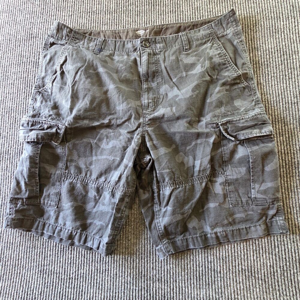 Old Navy Mens Camo Cargo Ripstop Shorts Gray Black Woodland Camouflage Size 38